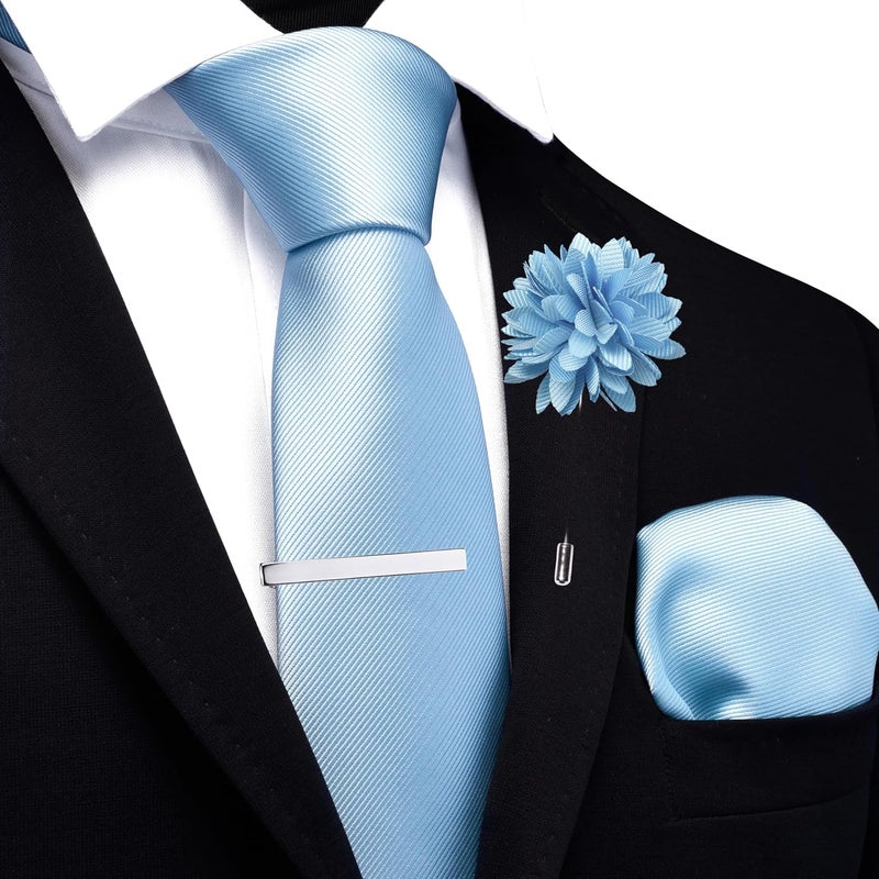 Branduce 3.15"（8cm） Solid Formal Tie and Pocket Square Plain Necktie Lapel Pin and Tie Clip Set for Men - Image 2